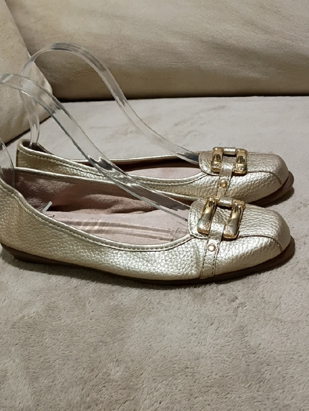 NWT.AEROSOLES Metallic Gold Buckle Ballet Flats